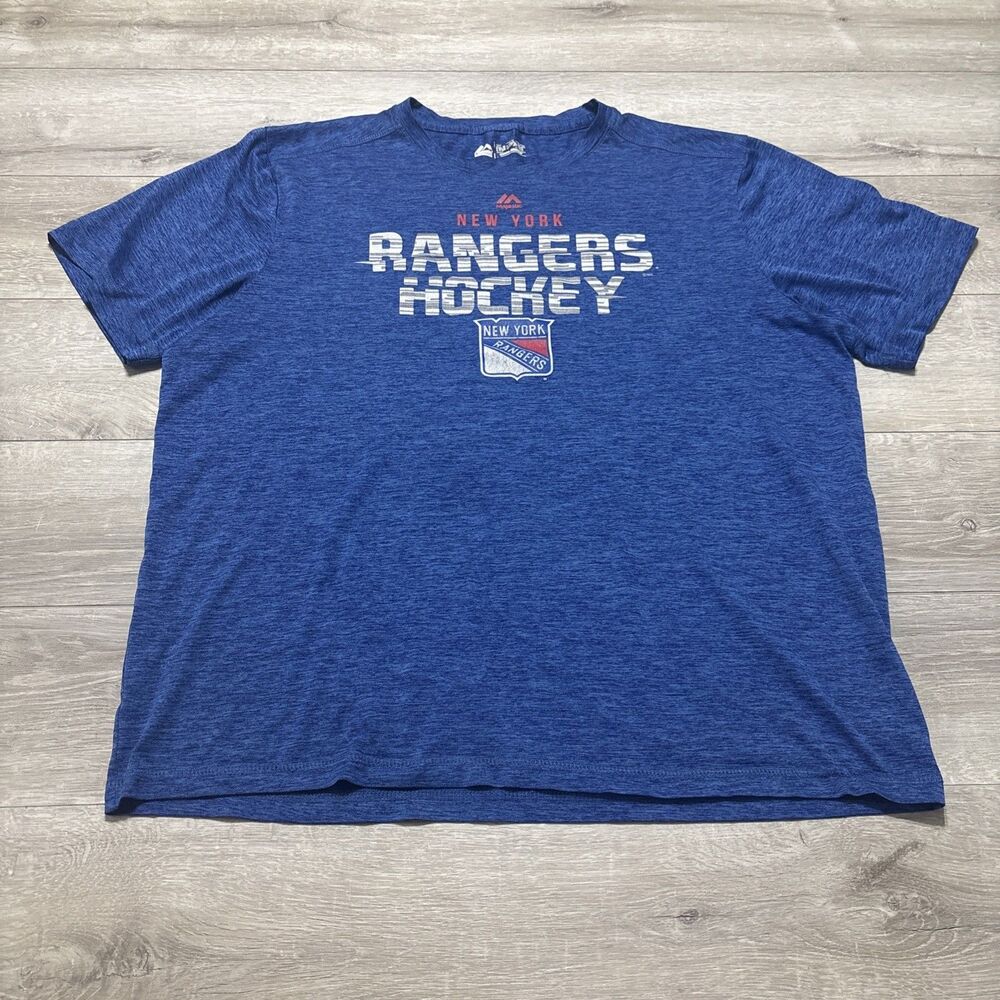 Vintage Majestic Evolution Cool Base Tee New York Rangers NHL Hockey SS Blue XL